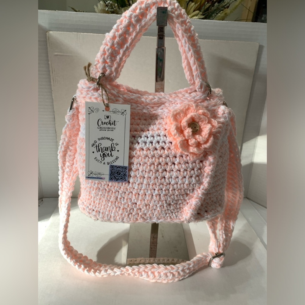 Handmade Pink and White Crocheted with Flower Detail
